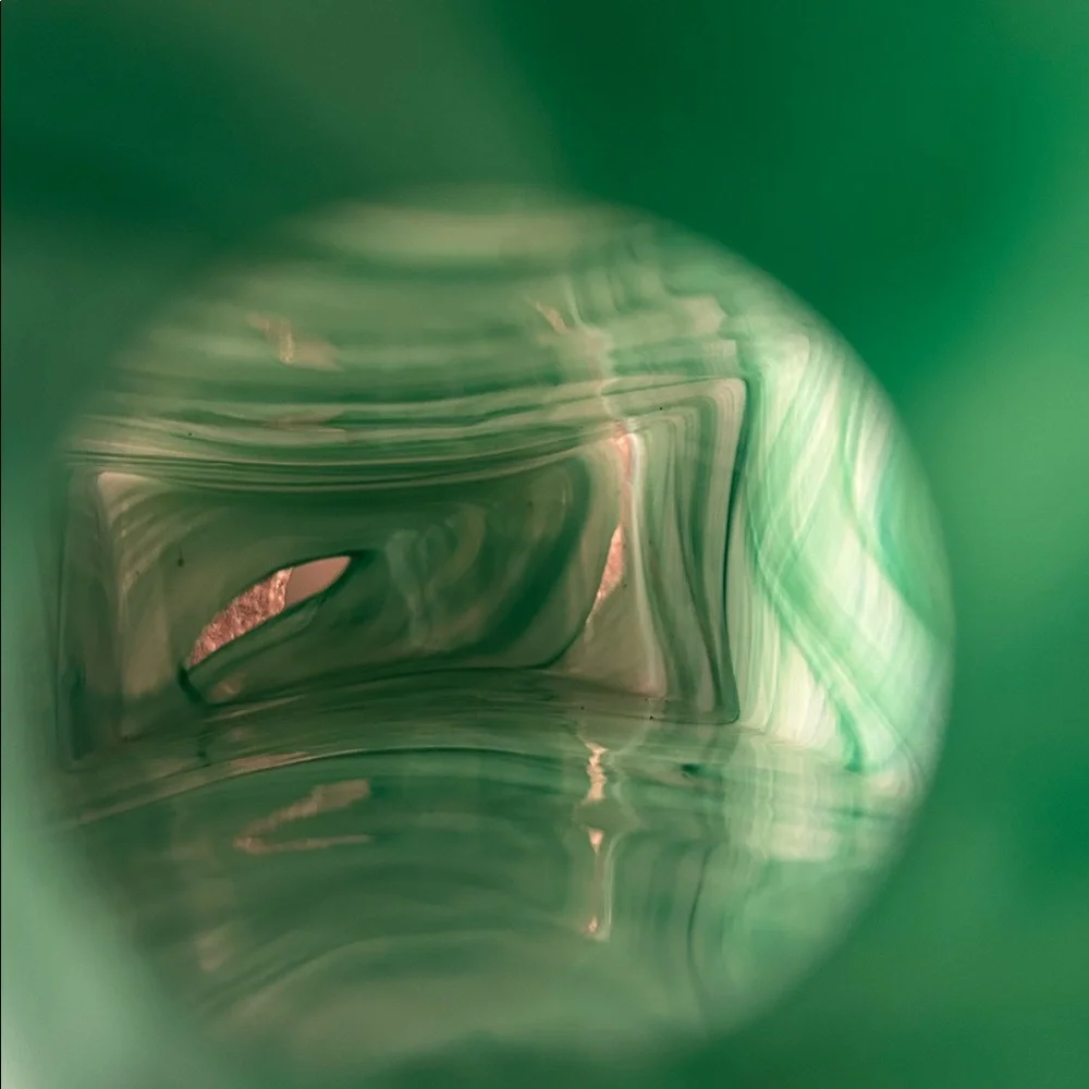 Pair of‎ Heavy Hand Blown Green Swirl Decorative Vases